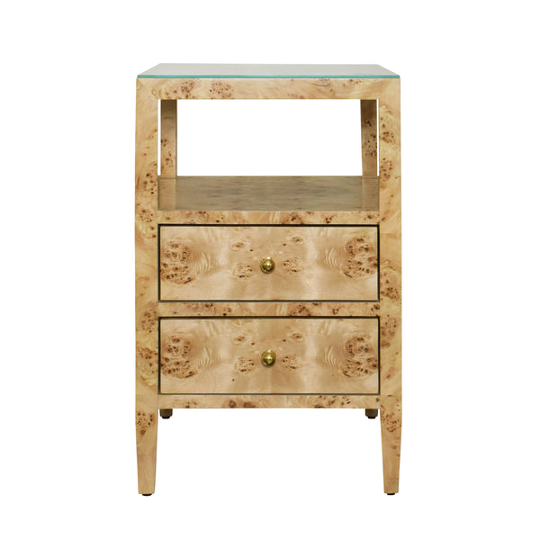 Roscoe Light Burlwood Two Drawer Side Table