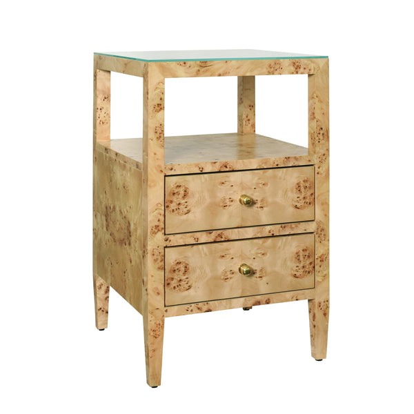 Roscoe Light Burlwood Two Drawer Side Table