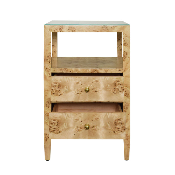 Roscoe Light Burlwood Two Drawer Side Table