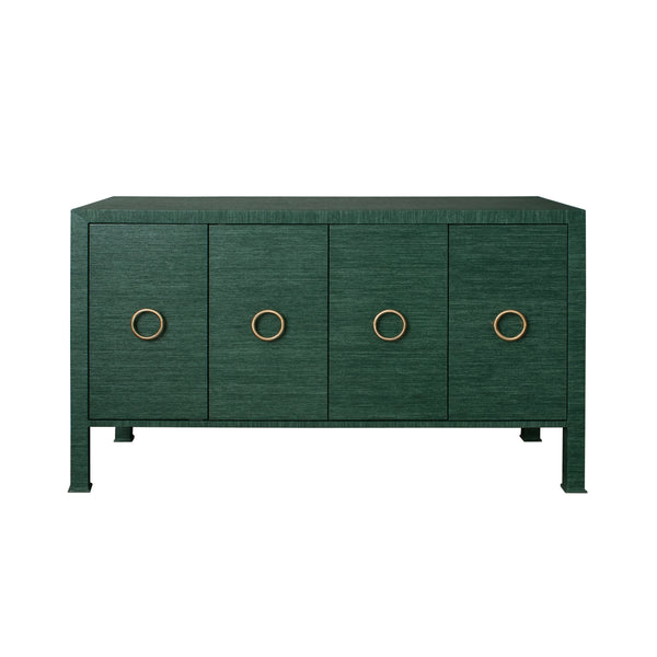 Rue Four Door Buffet - Green Grasscloth w/Antique Brass Hardware