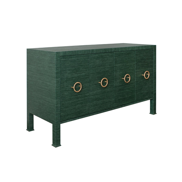 Rue Four Door Buffet - Green Grasscloth w/Antique Brass Hardware