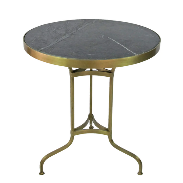 Boulangerie 27.5" Round Stone & Brass Bistro Table - Matthew Izzo Collection