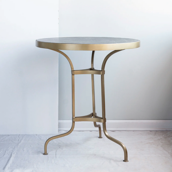 Boulangerie 27.5" Round Stone & Brass Bistro Table - Matthew Izzo Collection