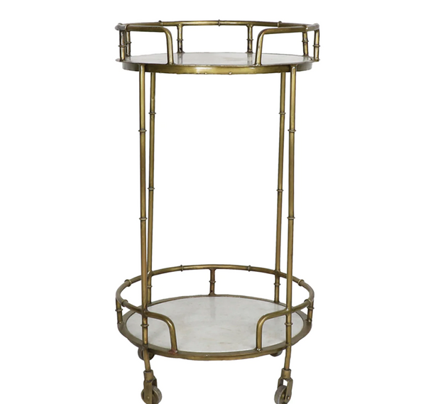 Faux Bamboo Brass & Marble Bar Cart - Matthew Izzo Collection