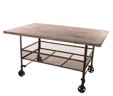 Mercantile Galvanized Metal Top Work Table on Wheels - Matthew Izzo Collection
