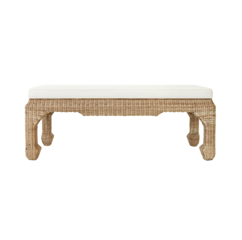 Massey Ming Style Bench - Rattan & Ivory Linen