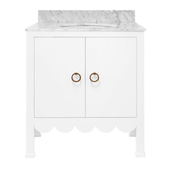 Kealey Single Sink Bath Vanity - Matte White Lacquer w/Marble Top