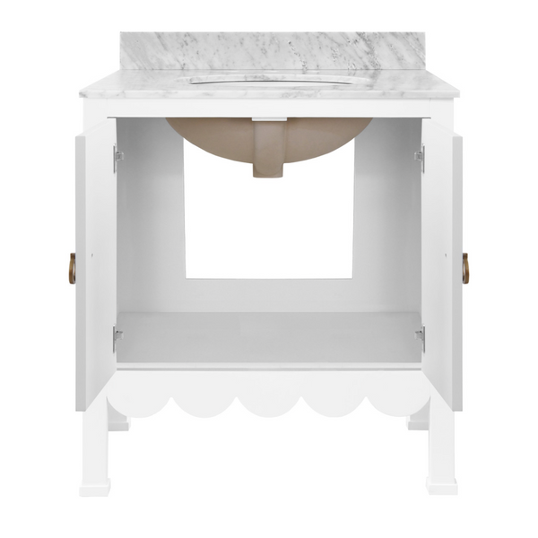 Kealey Single Sink Bath Vanity - Matte White Lacquer w/Marble Top