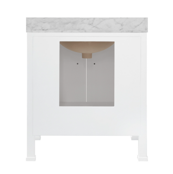 Kealey Single Sink Bath Vanity - Matte White Lacquer w/Marble Top