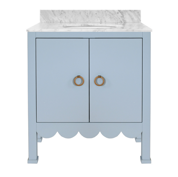 Kealey Single Sink Bath Vanity - Light Blue Lacquer w/Marble Top