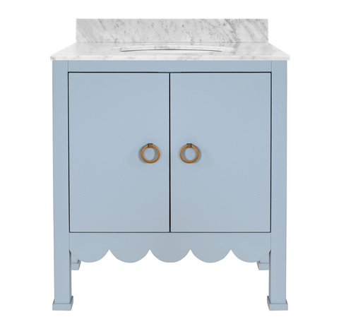 Kealey Single Sink Bath Vanity - Light Blue Lacquer w/Marble Top