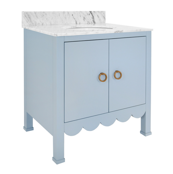 Kealey Single Sink Bath Vanity - Light Blue Lacquer w/Marble Top