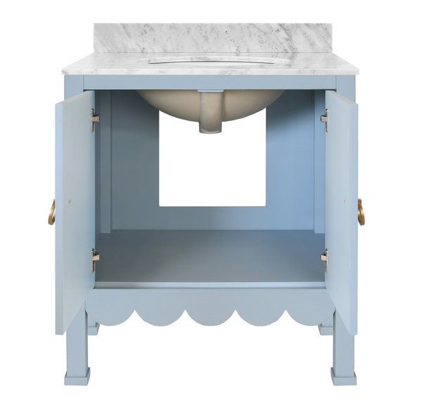 Kealey Single Sink Bath Vanity - Light Blue Lacquer w/Marble Top