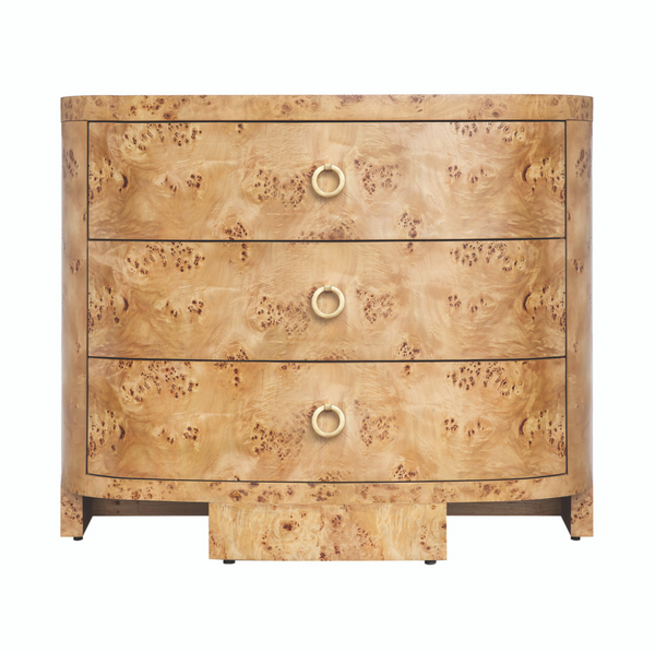 Henry Demilune Three Drawer Chest - Burlwood & Brass