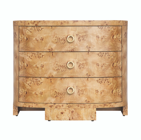 Henry Demilune Three Drawer Chest - Burlwood & Brass
