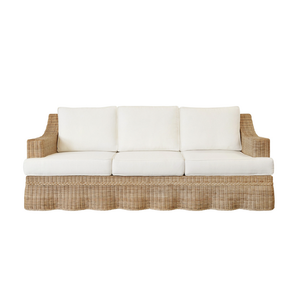 Daphne 88.5" Lawson Style Sofa - Rattan w/Ivory Linen Cushions