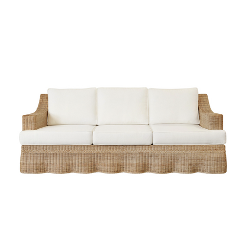 Daphne 88.5" Lawson Style Sofa - Rattan w/Ivory Linen Cushions