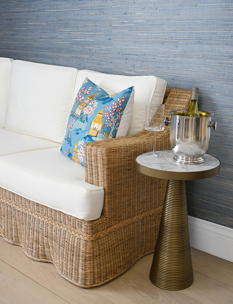 Daphne 88.5" Lawson Style Sofa - Rattan w/Ivory Linen Cushions