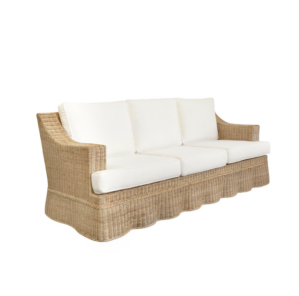 Daphne 88.5" Lawson Style Sofa - Rattan w/Ivory Linen Cushions