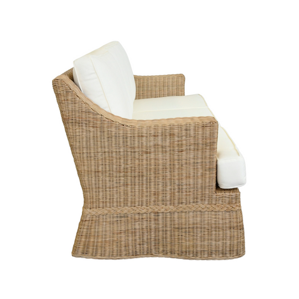 Daphne 88.5" Lawson Style Sofa - Rattan w/Ivory Linen Cushions