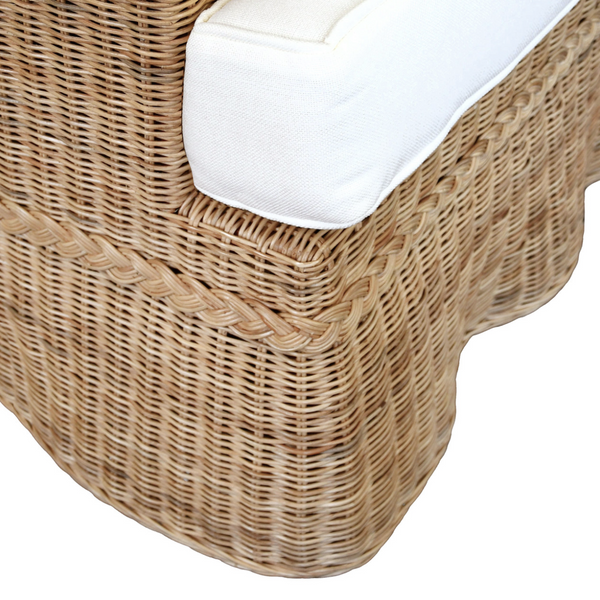 Daphne 88.5" Lawson Style Sofa - Rattan w/Ivory Linen Cushions