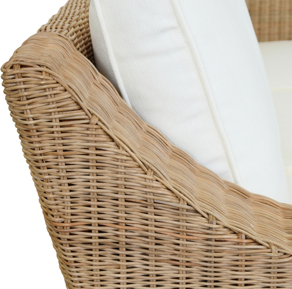 Daphne 88.5" Lawson Style Sofa - Rattan w/Ivory Linen Cushions