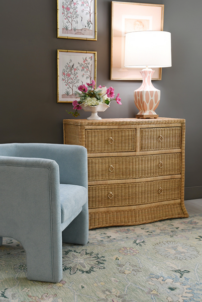 Celine Four Drawer Chest - Rattan w/Brass Knobs