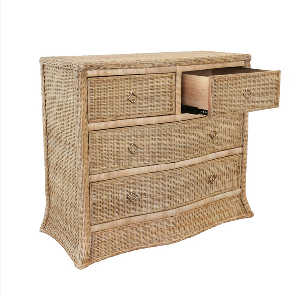 Celine Four Drawer Chest - Rattan w/Brass Knobs