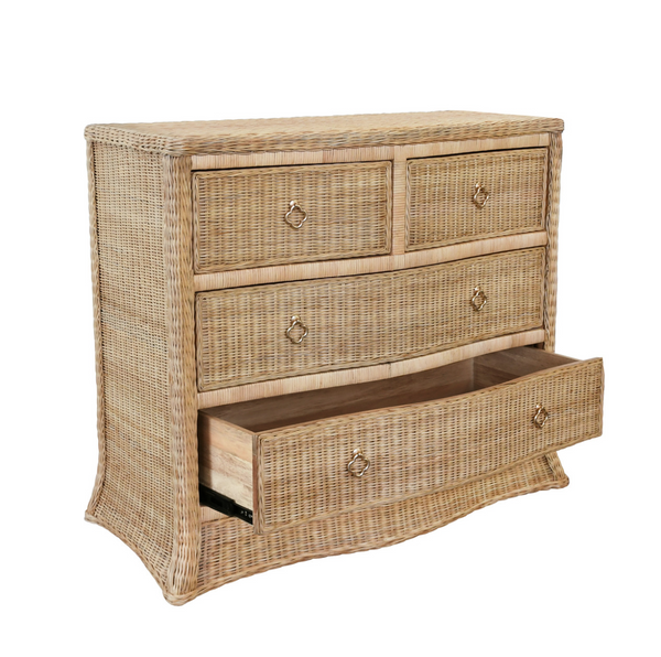 Celine Four Drawer Chest - Rattan w/Brass Knobs