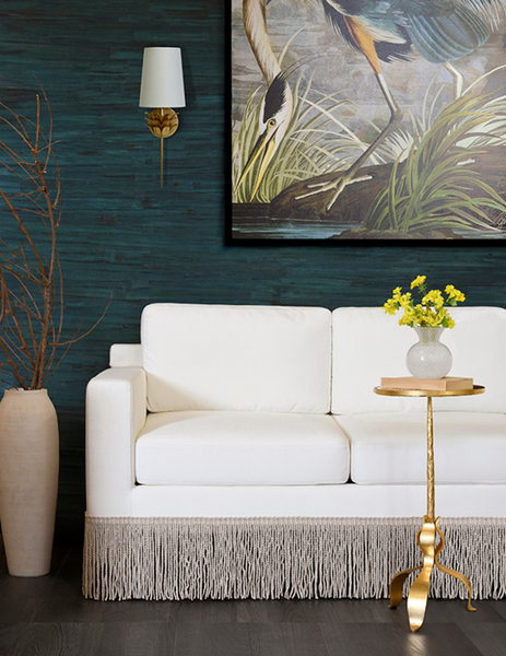 Caroline Lawson Style Sofa w/Performance Linen & Bullion Fringe Skirt