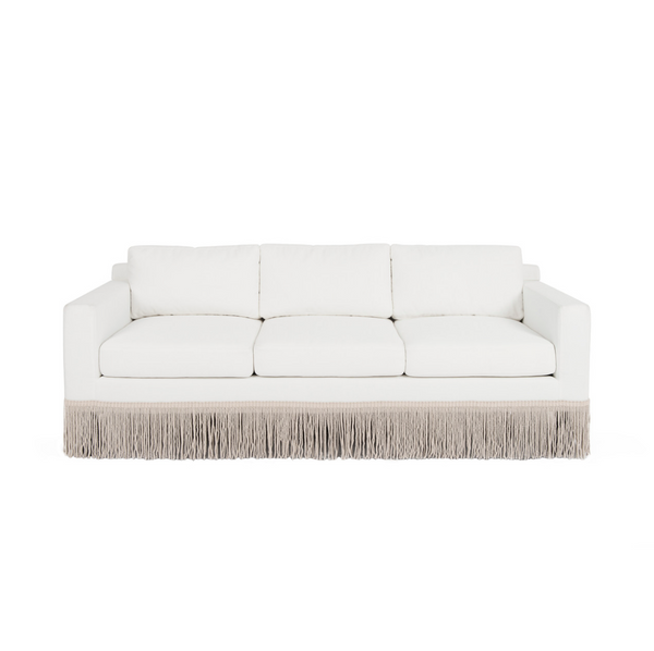 Caroline Lawson Style Sofa w/Performance Linen & Bullion Fringe Skirt