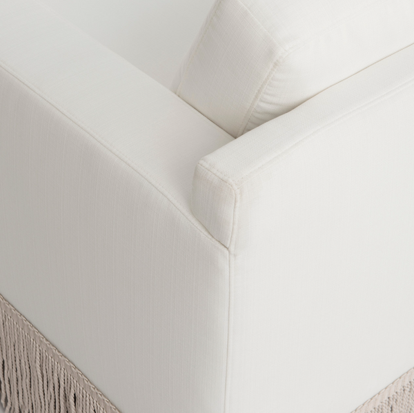Caroline Lawson Style Sofa w/Performance Linen & Bullion Fringe Skirt