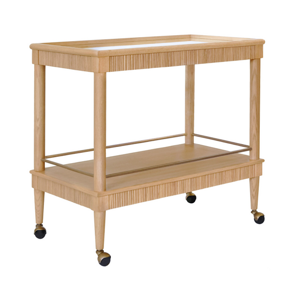 Dublin Two Tier Bar Cart w/Brass Accent - Natural Oak or Espresso