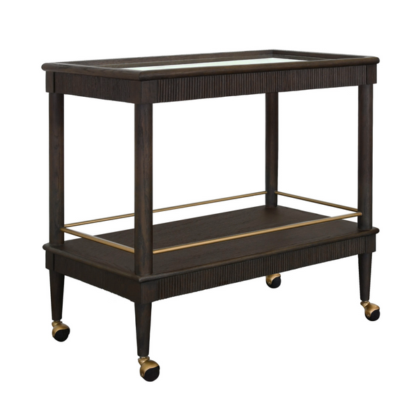 Dublin Two Tier Bar Cart w/Brass Accent - Natural Oak or Espresso