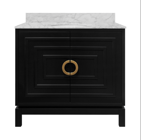 Bixby Art Deco Single Sink Bath Vanity - Cerused Oak, Matte Black, or Matte White