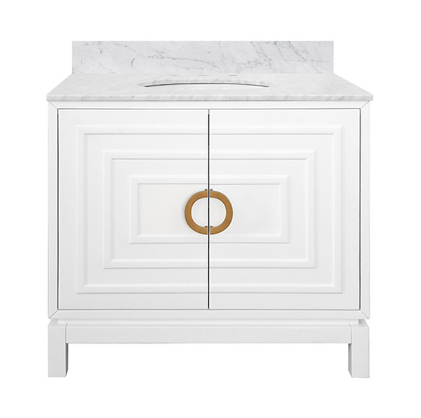 Bixby Art Deco Single Sink Bath Vanity - Cerused Oak, Matte Black, or Matte White