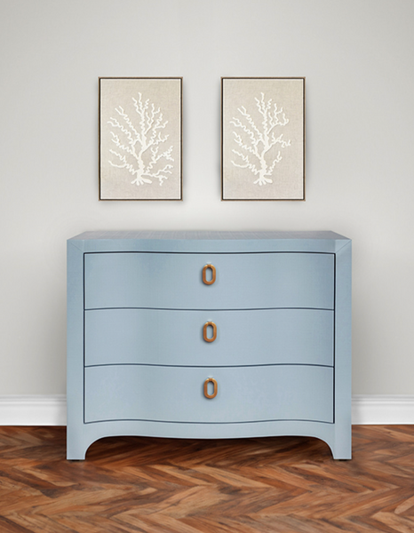 Cora Three Drawer Chest - Textured Light Blue Linen or White Linen