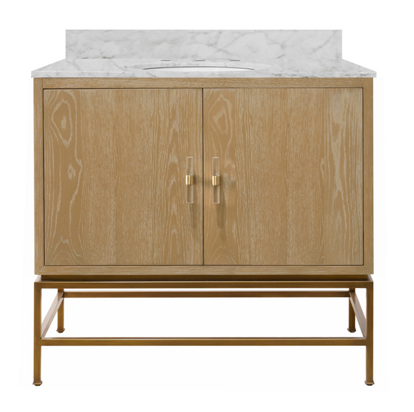 Clifford Single Sink Bath Vanity - Cerused Oak & Antique Brass
