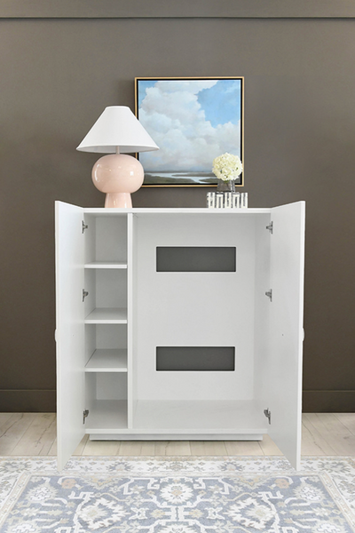 Justine Glossy White Lacquer Storage Cabinet