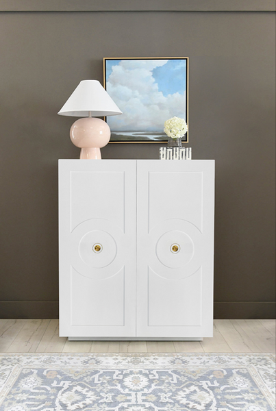 Justine Glossy White Lacquer Storage Cabinet