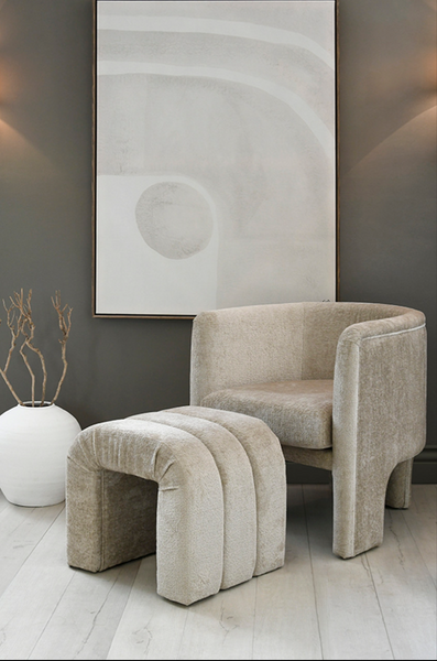 Finch Channeled Stool - Taupe Performance Chenille