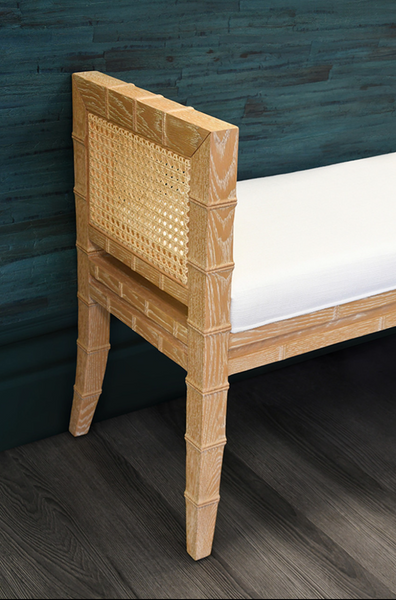 Benedict Cerused Oak & Cane Bench