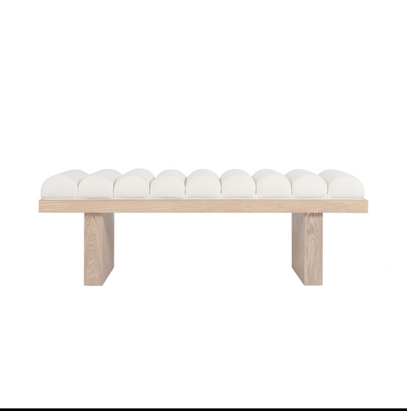 Caspian Cerused Oak Channeled Bench  - Sage Velvet or White Performance Linen