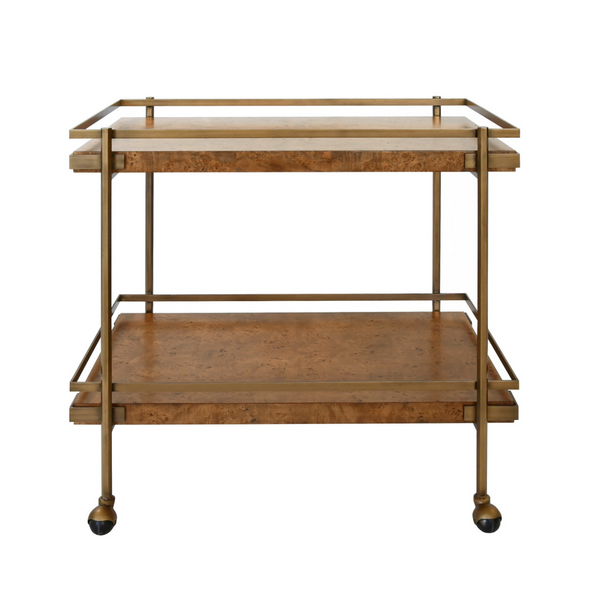 Cash Two Tier Bar Cart - Light or Dark Burlwood w/Antique Brass
