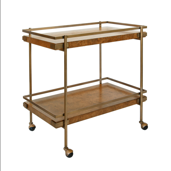 Cash Light Burlwood Two Tier Bar Cart