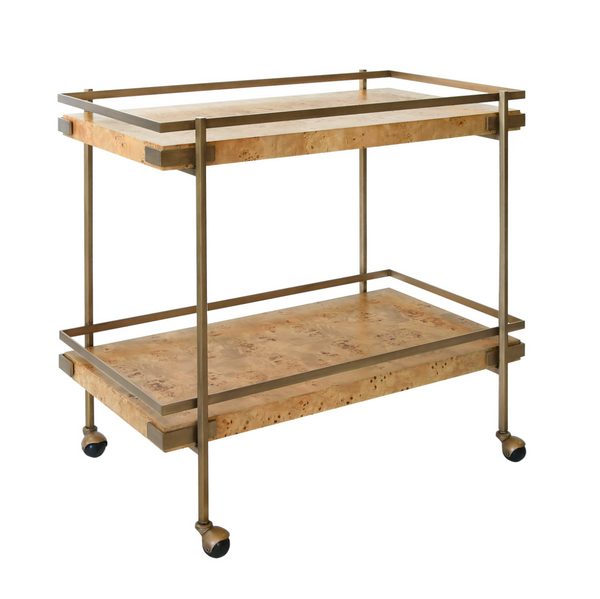 Cash Light Burlwood Two Tier Bar Cart