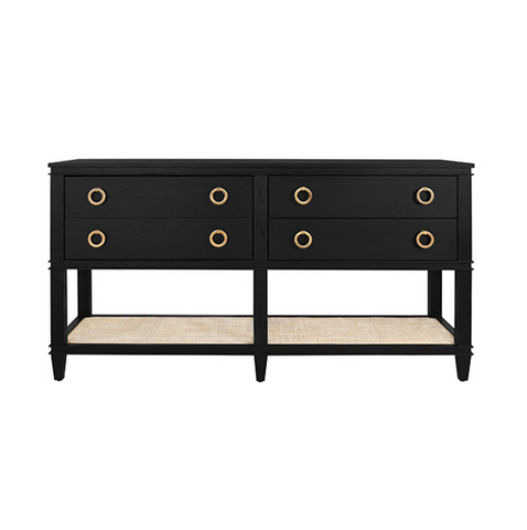 Richmond Four Drawer Console Table - Black Oak or Cerused Oak & Cane