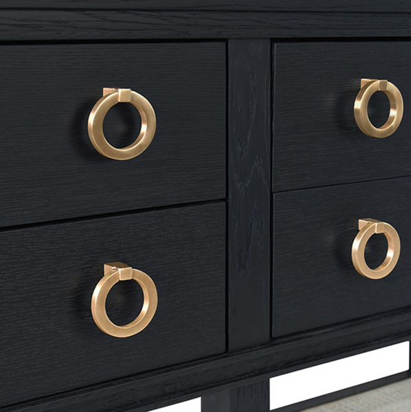 Richmond Four Drawer Console Table - Black Oak or Cerused Oak & Cane