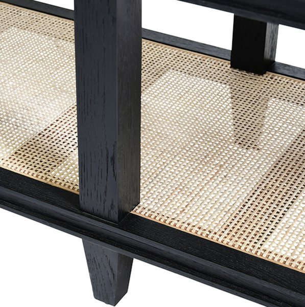 Richmond Four Drawer Console Table - Black Oak or Cerused Oak & Cane