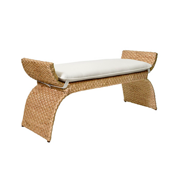 【sachi】WHITE_WOOD_BENCH Sachi Hyacinth Bench with White Linen Cushion